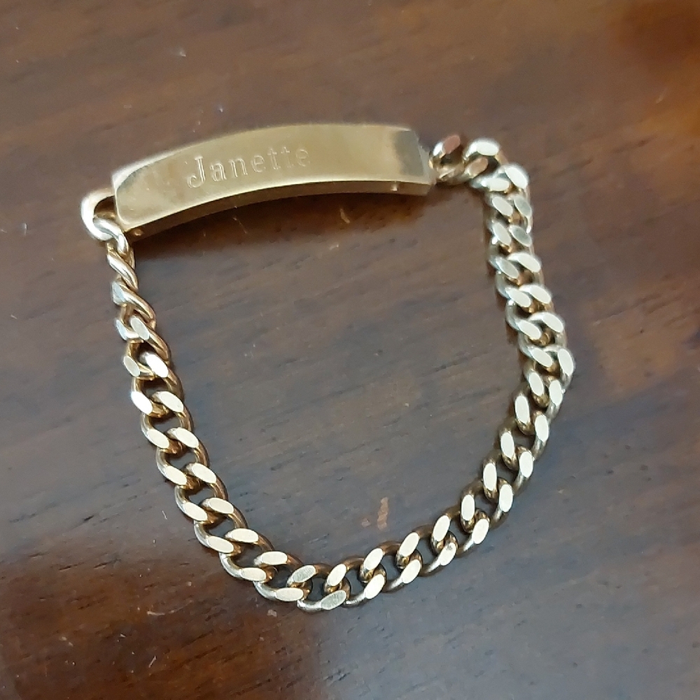 Vintage 1950s ANSON Janette Gold Tone Twin Lock Stainless Steel ID Bracelet
